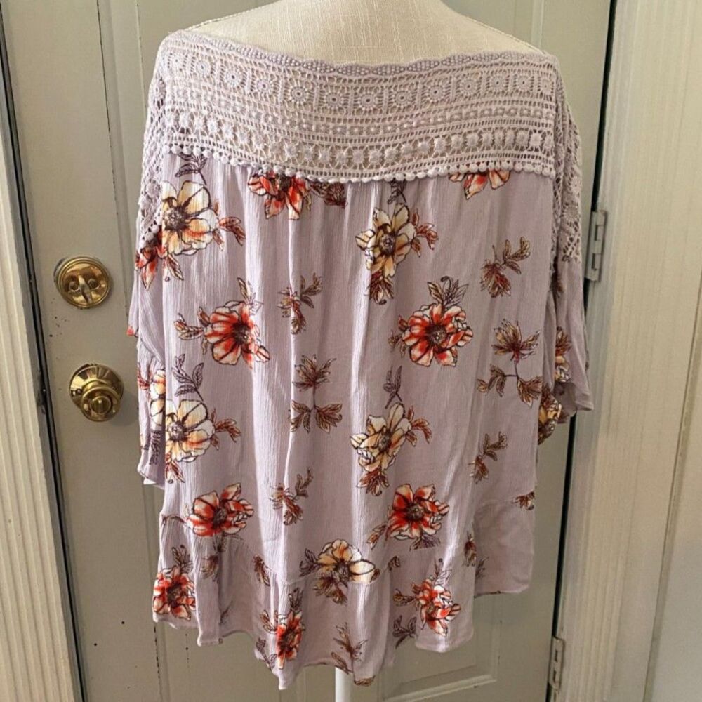 Entro Lavender Off The Shoulder Short Bat Sleeve Riffled Hem Top Size L - Picture 4 of 8